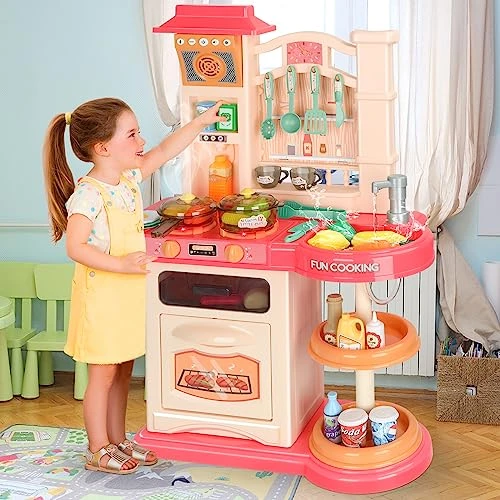 Play Kitchen Set For Kids 57 Pcs Play Realistic Kitchen Toys Features Sounds & Light, Faucet, Sink Steaming Cooking Stove, Bracket Storage Play Food Accessories Utensils For Toddlers Girls Boys 5 Play Kitchen Set For Kids 57 Pcs Play Realistic Kitchen Toys Features Sounds & Light, Faucet, Sink Steaming Cooking Stove, Bracket Storage Play Food Accessories Utensils For Toddlers Girls Boys - Image 3