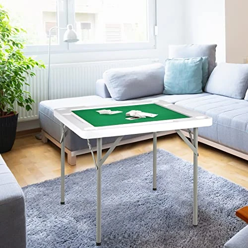 GYMAX Mahjong Table, Folding Square 4 Player Card Table With Cup Holders & Chip Trays, Portable Board Game Domino Table For Mahjong, Poker Blackjack 7 GYMAX Mahjong Table, Folding Square 4 Player Card Table With Cup Holders & Chip Trays, Portable Board Game Domino Table For Mahjong, Poker Blackjack - Image 5