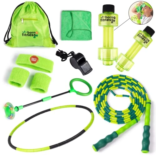 Born Toys Complete Kids Exercise Equipment Set For Ages 5 & Up, Kids Workout Equipment Includes Kids Jump Rope, Dumbbell Water Bottles, Hula Hoops For Kids, Sweat Bands, Kids Gym Bag, Skip It For Kids 3 Born Toys Complete Kids Exercise Equipment Set For Ages 5 & Up, Kids Workout Equipment Includes Kids Jump Rope, Dumbbell Water Bottles, Hula Hoops For Kids, Sweat Bands, Kids Gym Bag, Skip It For Kids