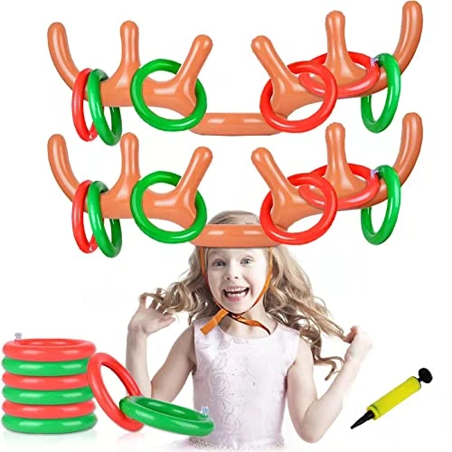 Baicai Inflatable Reindeer Antler Toss Headband Game Christmas Toy, For Kids Adults Family Christmas Party Favors Outdoor Indoor Ring Toss Xmas Games, 2 Antlers & 10 Rings & 1 Air Pump 3 Baicai Inflatable Reindeer Antler Toss Headband Game Christmas Toy, For Kids Adults Family Christmas Party Favors Outdoor Indoor Ring Toss Xmas Games, 2 Antlers & 10 Rings & 1 Air Pump