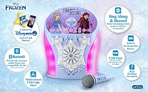 EKids Disney Frozen Karaoke Machine, Bluetooth Speaker With Microphone For Kids, Speaker With USB Port To Play Music, Easily Access Frozen Playlists With New EZ Link Feature 4 EKids Disney Frozen Karaoke Machine, Bluetooth Speaker With Microphone For Kids, Speaker With USB Port To Play Music, Easily Access Frozen Playlists With New EZ Link Feature - Image 2