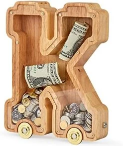 NBTORCH Wooden Letter Piggy Bank, Inter-connectable Piggy Bank For Kids Boys Girls, Alphabet A Money Bank Toy With Wheels, For Kids (Initial-A) -Folkmanis Toys Shop 51BNvA1krhL. AC