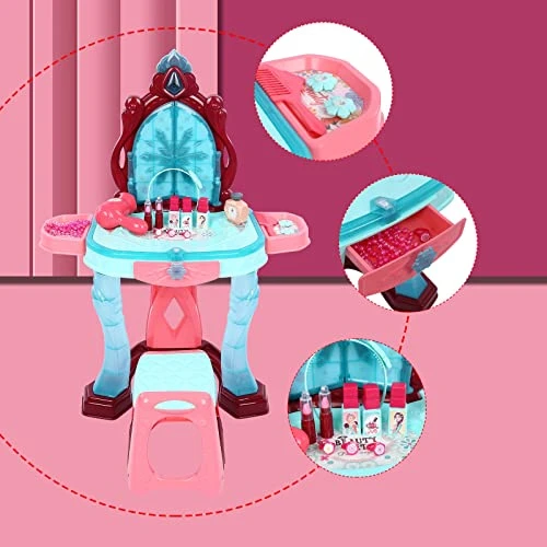 Meticpr Toddler Vanity Toys For 3 4 5 Year Old Girls Kids Vanity Set With Mirror Chair Pretend Play Princess Toy Makeup Table, Beauty Fantasy Dress Up Set For Little Girls 5 Meticpr Toddler Vanity Toys For 3 4 5 Year Old Girls Kids Vanity Set With Mirror Chair Pretend Play Princess Toy Makeup Table, Beauty Fantasy Dress Up Set For Little Girls - Image 3
