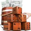 SWOOC Games - Yardzee, Farkle & 20+ Games - Giant Yard Dice Set (All Weather) With Wooden Bucket, 5 Big Laminated Score Cards, And Dry Erase Marker - Jumbo Backyard Lawn Games