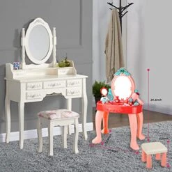 Toddler Vanity Set Kids Toy Vanity Table For Little Girls With Mirror And Stool, Princess Vanity Toys For 2 3 4 5 Year Old Girls Gift -Folkmanis Toys Shop 51BaazBpf4L