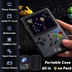 RG300 Handheld Game Console 2.8 Inch Portable Retro Video Games Consoles Pocket Rechargeable Built-in Hand Held Classic System With Case And Screen Protector Black Transparent 64GB -Folkmanis Toys Shop 51Bck0VRHqL