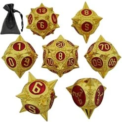 AJKDEUIH D&D Metal DND Dice Set,TRPG Dungeons And Dragons Gift D20 Polyhedral Dice Set For MTG Role Playing Rolling Table Games Accessories Pathfinder With Black Storage Bag -Golden Red
