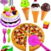 Play Food Set With Cutting Pizza Toy, Birthday Cake Toy, Ice Cream Toy Play Set, Fries - Toy Desserts, Pretend Play Food Kit Play Kitchen Accessories (36 Pieces) -Folkmanis Toys Shop 51BmJ5hdetL