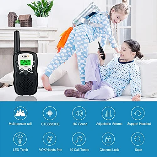 Walkie Talkies For Kids, KSUN T-388 22 Channels Two Way Radios Long Range Children Toys With Backlit LCD Display And Flashlight Gift For 3-12 Years Old Boys Girls Camping,Hiking(Black,2 Pack) 4 Walkie Talkies For Kids, KSUN T-388 22 Channels Two Way Radios Long Range Children Toys With Backlit LCD Display And Flashlight Gift For 3-12 Years Old Boys Girls Camping,Hiking(Black,2 Pack) - Image 2