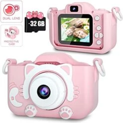 Kids Camera For Girls And Boys, Kids Digital Dual Camera 2.0 Inches Screen 20MP Video Camcorder Anti-Drop Children Cartoon Selfie Camera, Camera For Kids With Games, Birthday Gift, 32GB Memory Card -Folkmanis Toys Shop 51CGkL P3L. AC
