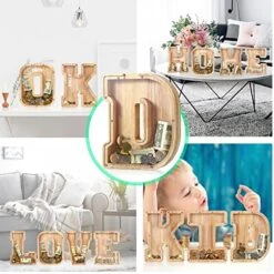 UBeesize Large Piggy Banks Twenty-Six English Alphabet Letter For Boys Girls, Wooden Personalized Bills And Coins Bank Money Box,DIY Name Birthday Gift,Bedroom Living Room Decoration(E) -Folkmanis Toys Shop 51CS6GwFA4L