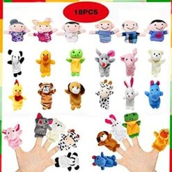 18 Pack Finger Puppets Set ,Plush Soft 12 Animals + 6 People Family Finger Puppets For Kids Toddlers Baby Story Time Playtime School Gift