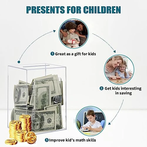 ETPlanet Large Clear Piggy Bank For Adults Kids, Openable Transparent Acrylic Money Bank Saving Box With Key, Unbreakable Coin Jar Pot Cash Container Box, For Teens Boys Girls Toys Age 6-12 Year Old 6 ETPlanet Large Clear Piggy Bank For Adults Kids, Openable Transparent Acrylic Money Bank Saving Box With Key, Unbreakable Coin Jar Pot Cash Container Box, For Teens Boys Girls Toys Age 6-12 Year Old - Image 4