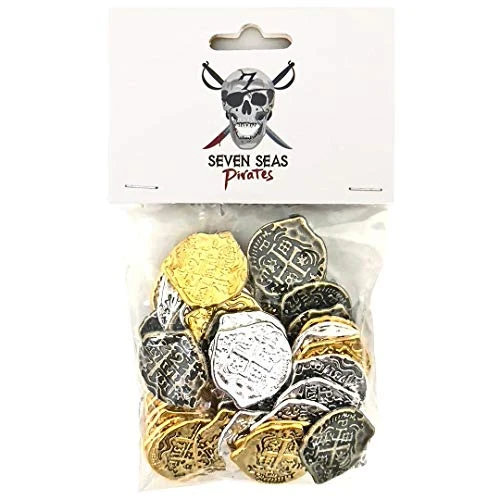 Seven Seas Pirates - Buccaneer Treasure Chest With Lot Of 700 Mixed Color Metal Doubloons - Rogue`s Jewelry Box Filled Coins For Pretend Games 6 Seven Seas Pirates - Buccaneer Treasure Chest With Lot Of 700 Mixed Color Metal Doubloons - Rogue`s Jewelry Box Filled Coins For Pretend Games - Image 4