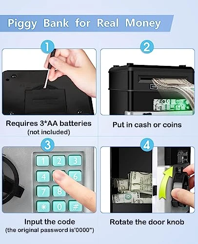 MAGIBX Piggy Bank For Boys Toys Age 6-8, Cash Coin Can ATM Bank Toys For 6 7 8 Year Old Boy Birthday Gifts, Electronic Money Saving Box For Kids 5-7 With Password Code Lock For Boys Age 8-10-12, Black 7 MAGIBX Piggy Bank For Boys Toys Age 6-8, Cash Coin Can ATM Bank Toys For 6 7 8 Year Old Boy Birthday Gifts, Electronic Money Saving Box For Kids 5-7 With Password Code Lock For Boys Age 8-10-12, Black - Image 5
