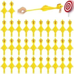 Dshengoo 50 Pack Finger Slingshot Chicken Rubber,Flick Stretchable Chicken Toys,Flying Stretchy Chicken Fingers For Birthday Party Favor,Halloween,School Thanksgiving Activity(Yellow)