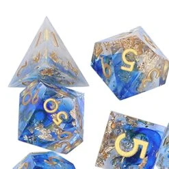 DND Dice Set, Resin Polyhedral D/D Dragon Dice With Box For Dungeons/Dragons Pathfinder TTRPG, 7 Pack(Blue+Gold) Adult Spoof Whole Person Toys -Folkmanis Toys Shop 51D6ItS9vWL