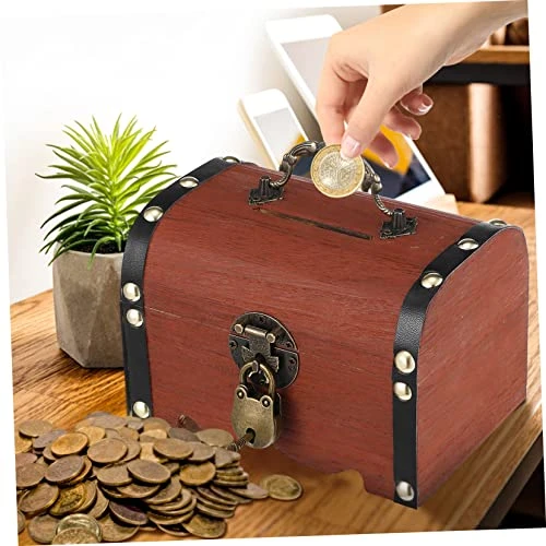 Vintage Decor 2 Pcs Piggy Bank Treasure Chest Storage Tank Retro Lock Child Wooden Solid Wood Retro Decor 6 Vintage Decor 2 Pcs Piggy Bank Treasure Chest Storage Tank Retro Lock Child Wooden Solid Wood Retro Decor - Image 4