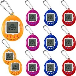 12 Pieces Virtual Electronic Digital Pets Keychain Game Keyring Retro Handheld Game Machine Nostalgic 90s Toy For Boys Girls (168 Pets, Blue, Pink, Red And Yellow)
