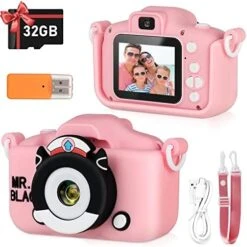 Zeacool Kids Camera,HD Digital Video Camera,Childrens Toys For 3 4 5 6 7 8 9 Year Old Boys/Girls,Selfie Camera For Kids,Christmas Birthday Gifts With 32GB SD Card(Blue) -Folkmanis Toys Shop 51DLRuQIfkL. AC