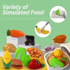 UJYY 42Pcs Kitchen Toys, Play Kitchen Accessories With Induction Cooker, Cutting Play Food Toy With Fruits, Vegetables And Desserts, Kids Kitchen Pretend Play Toys For Toddler Children Birthday Gift -Folkmanis Toys Shop 51DOcpqHsJL