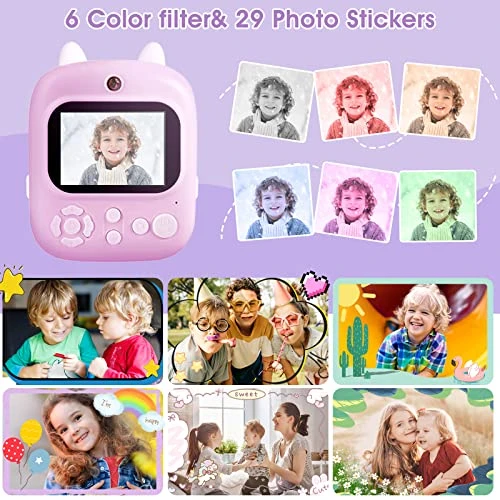 Instant Print Camera Toys For Toddlers Age 3-8,Boys And Girls Birthday Gifts With 1080P 2.4 Inch IPS Screen HD Video Recording,Kids Selfie Digital Camera Electronic Travel Game-Purple 4 Instant Print Camera Toys For Toddlers Age 3-8,Boys And Girls Birthday Gifts With 1080P 2.4 Inch IPS Screen HD Video Recording,Kids Selfie Digital Camera Electronic Travel Game-Purple - Image 2