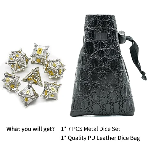 Cusdie Metal Dice Set, 7 Pcs DND Metal Dice, Pinwheel Design Polyhedral Dice Set, For Role Playing Game D&D Dice MTG Pathfinder(Silver Golden) 5 Cusdie Metal Dice Set, 7 Pcs DND Metal Dice, Pinwheel Design Polyhedral Dice Set, For Role Playing Game D&D Dice MTG Pathfinder(Silver Golden) - Image 3