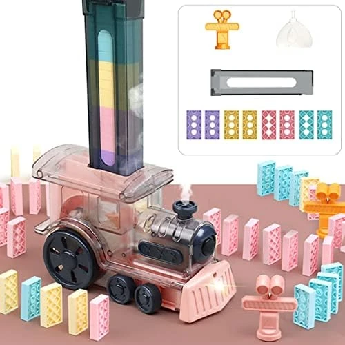 HOTBEST 80 Pcs Upgrade Domino Train Set ElectricDominos Train Blocks Set With Light Sound Steam Function Reusable Automatic Domino Brick Laying Toy Train Educational Game For Kids (Pink) 7 HOTBEST 80 Pcs Upgrade Domino Train Set ElectricDominos Train Blocks Set With Light Sound Steam Function Reusable Automatic Domino Brick Laying Toy Train Educational Game For Kids (Pink) - Image 5