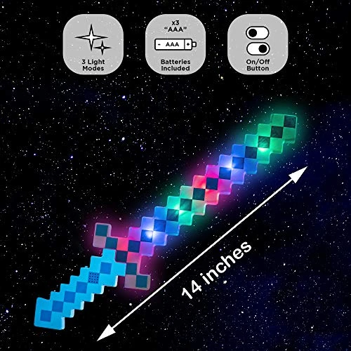 Fun Central LED Light Up Pixel 8-Bit Toy Sword For Kids - Red 3 Fun Central LED Light Up Pixel 8-Bit Toy Sword For Kids - Red