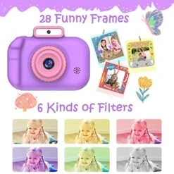 Upgrade Kids Camera, Birthday Gifts For Boys And Girls 3 4 5 6 7 8 9 Year Old, Full HD Video Digital Camera For Kids Toddler Teens, Children Portable Toys Camera With 32GB SD Card -Purple -Folkmanis Toys Shop 51DpZhaYeiL
