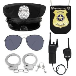 TUSAUW 5Pcs Police Accessories For Kids Toy Police Badge For Kids Police Handcuffs Walkie-Talkie Sunglasses Police Pretend Play Toy Set Roleplay Cosplay Porps For Theme Party,Children's Day Gift