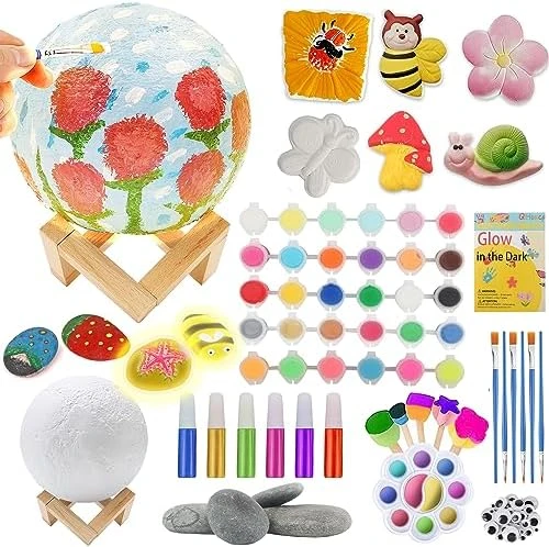 Qtioucp 43Pcs Arts And Crafts Painting Kit With 24 Vibrant Acrylic Paints &12 Glow In The Dark Color,4Pcs 5-Inch Stepping Stone &12Pcs Creativity Stone - Paint Your Own Stepping Stones For Kids 12 Qtioucp 43Pcs Arts And Crafts Painting Kit With 24 Vibrant Acrylic Paints &12 Glow In The Dark Color,4Pcs 5-Inch Stepping Stone &12Pcs Creativity Stone - Paint Your Own Stepping Stones For Kids - Image 10