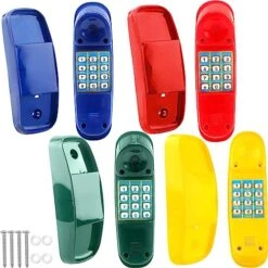 Haconba 4 Pack Swingset Phone Toys Safety Handlestoy Phone With Numeric Key Pretend Play Telephone For Kids Outdoor Playground Treehouse Accessories (Yellow,Green,Blue,Red)