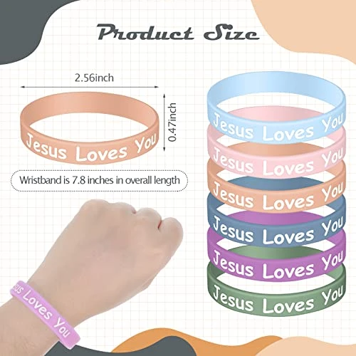 48 Pieces Jesus Loves You Bracelets Silicone Wristbands Religious Rubber Bracelets Colorful Christian Bracelet Bulk Jesus Bracelets For Kids Men Women Novelty Toys Party Favors 4 48 Pieces Jesus Loves You Bracelets Silicone Wristbands Religious Rubber Bracelets Colorful Christian Bracelet Bulk Jesus Bracelets For Kids Men Women Novelty Toys Party Favors - Image 2
