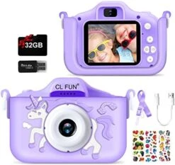 CL FUN Kids Camera, Unicorn Camera For Kids Girls/Boys Age 3-12, Toddler Digital Video Camera With Silicone Cover,Portable Toy Camera With 32GB SD Card,Christmas Birthday Gifts For Kids-Unicorn Purple -Folkmanis Toys Shop 51EeIpplHnL. AC
