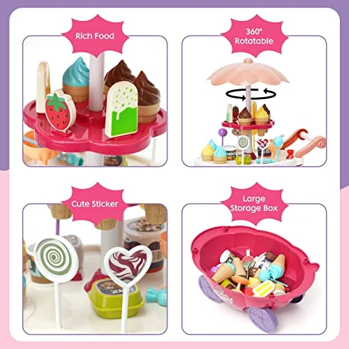 36PCS Ice Cream Toys Candy Cart Kids Play House Toys With Candy Ice Cream Lollipop Chocolate Large Storage Music Rrotatable Pretend Play Early Educational Toy Gift For Toddler Boys Girls 3+ Years Old 6 36PCS Ice Cream Toys Candy Cart Kids Play House Toys With Candy Ice Cream Lollipop Chocolate Large Storage Music Rrotatable Pretend Play Early Educational Toy Gift For Toddler Boys Girls 3+ Years Old - Image 4