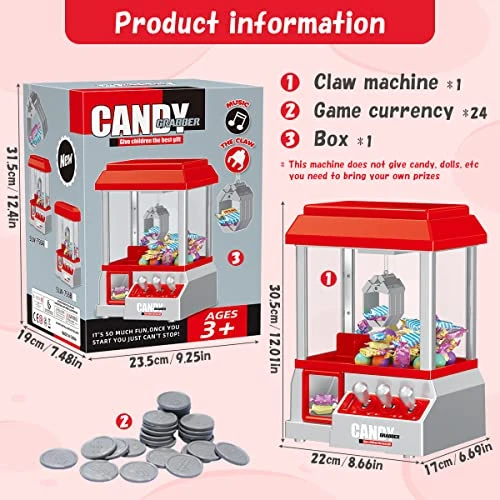 Mini Claw Machine With 24 Game Coins For Kids, Red Candy Grabber Machine With Sound Electronic Prize Toys, Dispenser Creative Claw Machine Arcade Game For Party Game Boys Girls Birthday Gift 4 Mini Claw Machine With 24 Game Coins For Kids, Red Candy Grabber Machine With Sound Electronic Prize Toys, Dispenser Creative Claw Machine Arcade Game For Party Game Boys Girls Birthday Gift - Image 2