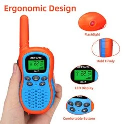 Retevis RA17 Walkie Talkies For Kids,22 Channels VOX 3 Pack Long Range Walkie Talkie, LED Flashlight, 6-12 Year Old Boys Girls,Portable Easy Toy Two Way Radio Camping Hiking(Yellow Red Blue)
