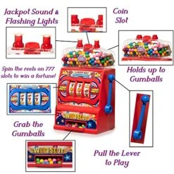 Kids Gumball Slot Machine Toy - Slot Machine Bank With Jackpot Sound & Flashing Lights - Coin Operated Bank - Gumballs Included - Childrens Coin Bank - Candy Dispenser - Playo