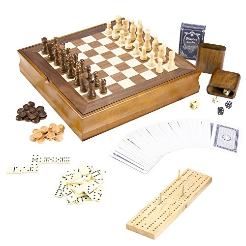 Hey! Play! 7-in-1 Classic Wooden Board Game Set – Old Fashioned Family Game Night Cards, Dice, Chess, Checkers, Backgammon, Dominoes And Cribbage (12-HY2691) 4 Hey! Play! 7-in-1 Classic Wooden Board Game Set – Old Fashioned Family Game Night Cards, Dice, Chess, Checkers, Backgammon, Dominoes And Cribbage (12-HY2691) - Image 2