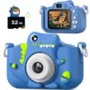 Dwfit Upgrade Dinosaur Kids Camera, Christmas Birthday Gifts For Boys Girls Age 3-12, HD Kids Digital Video Cameras For Toddler With Cartoon Soft Silicone Cover, Portable Toy For 3 4 5 6 7 8 Years Old