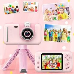 USHINING Kids Camera With Tripod Rotatable Lens Digital Camera For Kids 1080P Video Camera For Kids Birthday Digital Video Camcorder Toy Camera With 32GB SD Card(Pink) 17 USHINING Kids Camera With Tripod Rotatable Lens Digital Camera For Kids 1080P Video Camera For Kids Birthday Digital Video Camcorder Toy Camera With 32GB SD Card(Pink) -Folkmanis Toys Shop 51Fjeg2c1BL