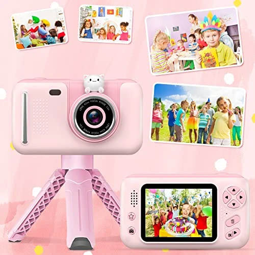 USHINING Kids Camera With Tripod Rotatable Lens Digital Camera For Kids 1080P Video Camera For Kids Birthday Digital Video Camcorder Toy Camera With 32GB SD Card(Pink) 8 USHINING Kids Camera With Tripod Rotatable Lens Digital Camera For Kids 1080P Video Camera For Kids Birthday Digital Video Camcorder Toy Camera With 32GB SD Card(Pink) - Image 6