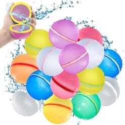 SOPPYCID Reusable Water Balloons, Magnetic Self Sealing Quick Fill Water Balloons, Latex-Free Silicone Water Balloons, No Pick UP After Water Fight Games, Summer Toys For Kids Adults (Classic-15 Pcs)
