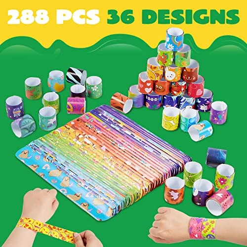 JOYIN 288 Pcs Slap Bracelets Party Favors - 36 Designs With Cute And Colorful Themes - Perfect For Kids Easter Party Favors, Valentine Classroom Prizes Exchanging Gifts 4 JOYIN 288 Pcs Slap Bracelets Party Favors - 36 Designs With Cute And Colorful Themes - Perfect For Kids Easter Party Favors, Valentine Classroom Prizes Exchanging Gifts - Image 2