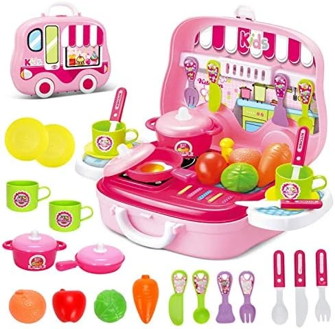 Toy Chef 26-PC On The Go Childrens Kitchen Playset W/ Pretend Food & Mini Stove - Kids Cooking Toys Station - Camping, Restaurant & Playhouse Accessories, Pink 8 Toy Chef 26-PC On The Go Childrens Kitchen Playset W/ Pretend Food & Mini Stove - Kids Cooking Toys Station - Camping, Restaurant & Playhouse Accessories, Pink - Image 6