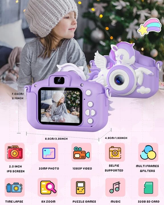 GREENKINDER Kids Camera, Toddler Digital Camera For Ages 3-12 Girls Boys Childrens, Christmas Birthday Gifts, Selfie 1080P HD Video Camera For 3 4 5 6 7 8 9 Years Old Little Girls Boys Toys Purple 4 GREENKINDER Kids Camera, Toddler Digital Camera For Ages 3-12 Girls Boys Childrens, Christmas Birthday Gifts, Selfie 1080P HD Video Camera For 3 4 5 6 7 8 9 Years Old Little Girls Boys Toys Purple - Image 2