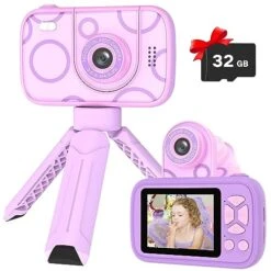 Teslahero Kids Camera Toys For 3-12 Years Old Boys Girls,Children's Camera With Flip-up Lens For Selfie & Video,HD Digital Camera,Christmas Birthday Party Gifts For Child Age 3 4 5 6 7 8 9 (Purple)