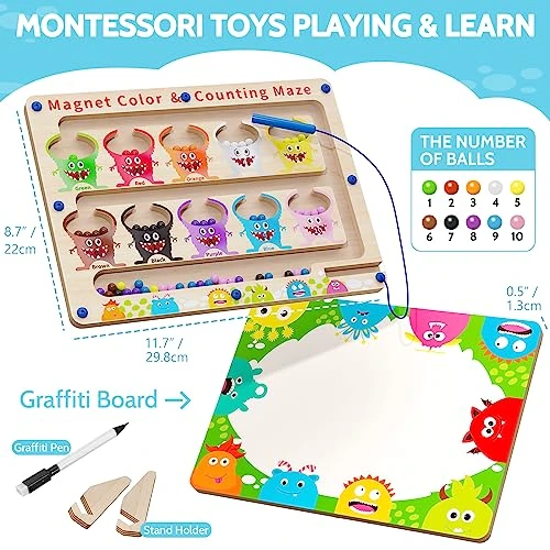 Teneytoyz Magnetic Color And Number Maze, Montessori Toys For 3 4 5 Years Old Fine Motor Skills Toys For Toddlers, Wooden Magnet Maze Puzzle Board For Boys Girls 4 Teneytoyz Magnetic Color And Number Maze, Montessori Toys For 3 4 5 Years Old Fine Motor Skills Toys For Toddlers, Wooden Magnet Maze Puzzle Board For Boys Girls - Image 2