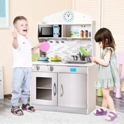 HONEY JOY Kids Kitchen Playset, Pretend Play Kitchen For Toddlers, Removable Sink, Microwave, Cookware, Large Storage Cabinet, Wooden Little Chef Toy Kitchen Set, Gift For Boys Girls 3+ (Gray) 11 HONEY JOY Kids Kitchen Playset, Pretend Play Kitchen For Toddlers, Removable Sink, Microwave, Cookware, Large Storage Cabinet, Wooden Little Chef Toy Kitchen Set, Gift For Boys Girls 3+ (Gray) -Folkmanis Toys Shop 51GDOqwXNnL
